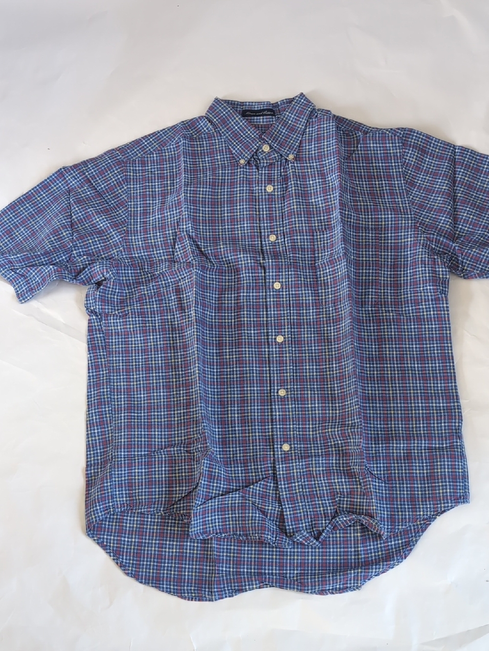 Austin Reed Blue and Red Plaid Short Sleeve Button-Down Shirt